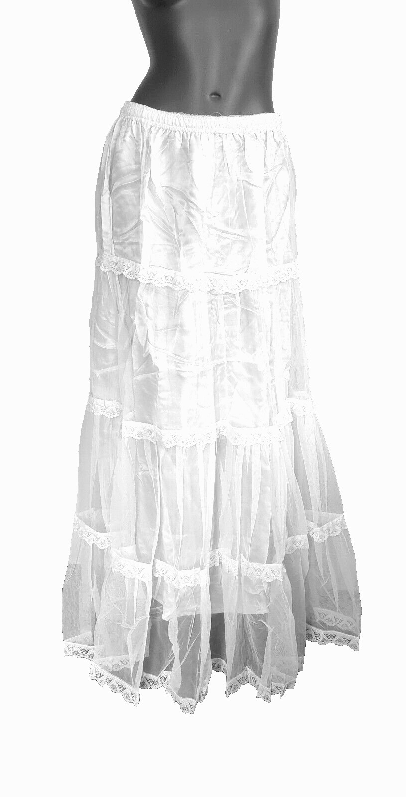 Falda Maxi Bäres Gothic Punk Pixie Blanca Tüllrock Encaje Boho Talla 36-40