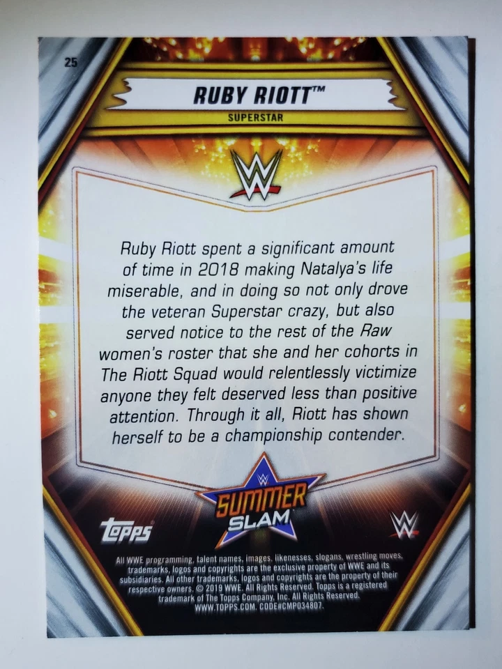 2019 Topps WWE SummerSlam #25 RUBY RIOTT - Image 2 of 2