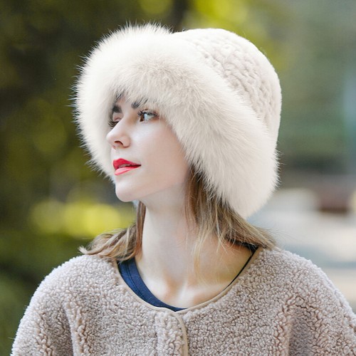 Real Rabbit Fur Hat Knitted Cap Beanies 