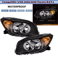 For Toyota RAV4 2006-2008 Headlights Lamps  Pair Black Housing Amber Lens