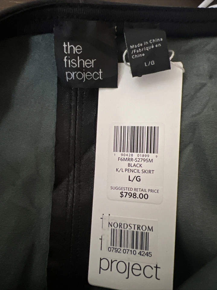 NUEVO CON ETIQUETAS Falda Lápiz Eileen Fisher Black Project Cuero Cordero Negro $790 Grande Foto 3 de 3