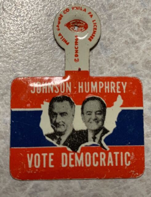 1964 LBJ Lyndon Johnson Hubert Humphrey Vote Democratic Tab Pin Button Vintage