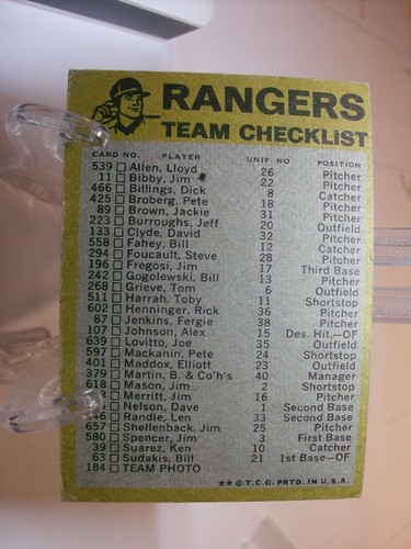 1974 Topps Team Checklists Two Asterisk (**) Texas Rangers (88296) - Picture 2 of 2
