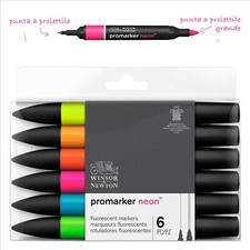 set 6 pennarelli promarker pantone doppia punta neon winsor newton 