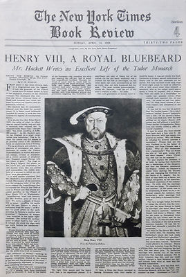 4-1929 April 14 HENRY VIII TUDOR MONARCH - HACKETT HOLBEIN NY Times Book Review