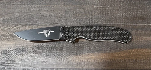 Ontario RAT II Folding Knife 3" Black D2 Tool Steel Blade Carbon Fiber Handle