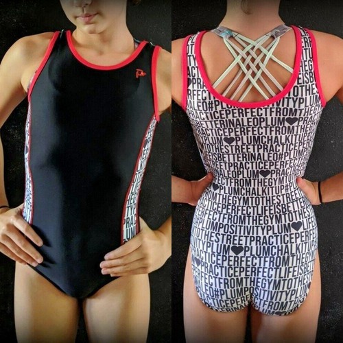 Plum Practicewear Gymnastics Leotard Flip Side Black White Red Trim Size CM