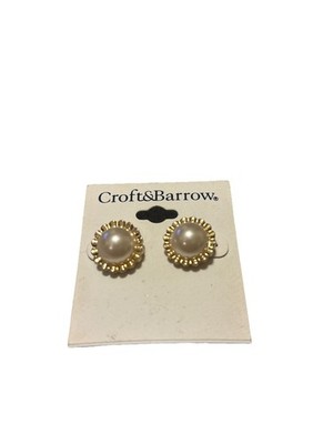 NWT Croft & Barrow Faux Pearl Gold Tone Twisted Rope Frame Stud Earrings