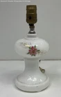 Vintage White Milk Glass Table Lamp -With Hand Painted Floral Designs