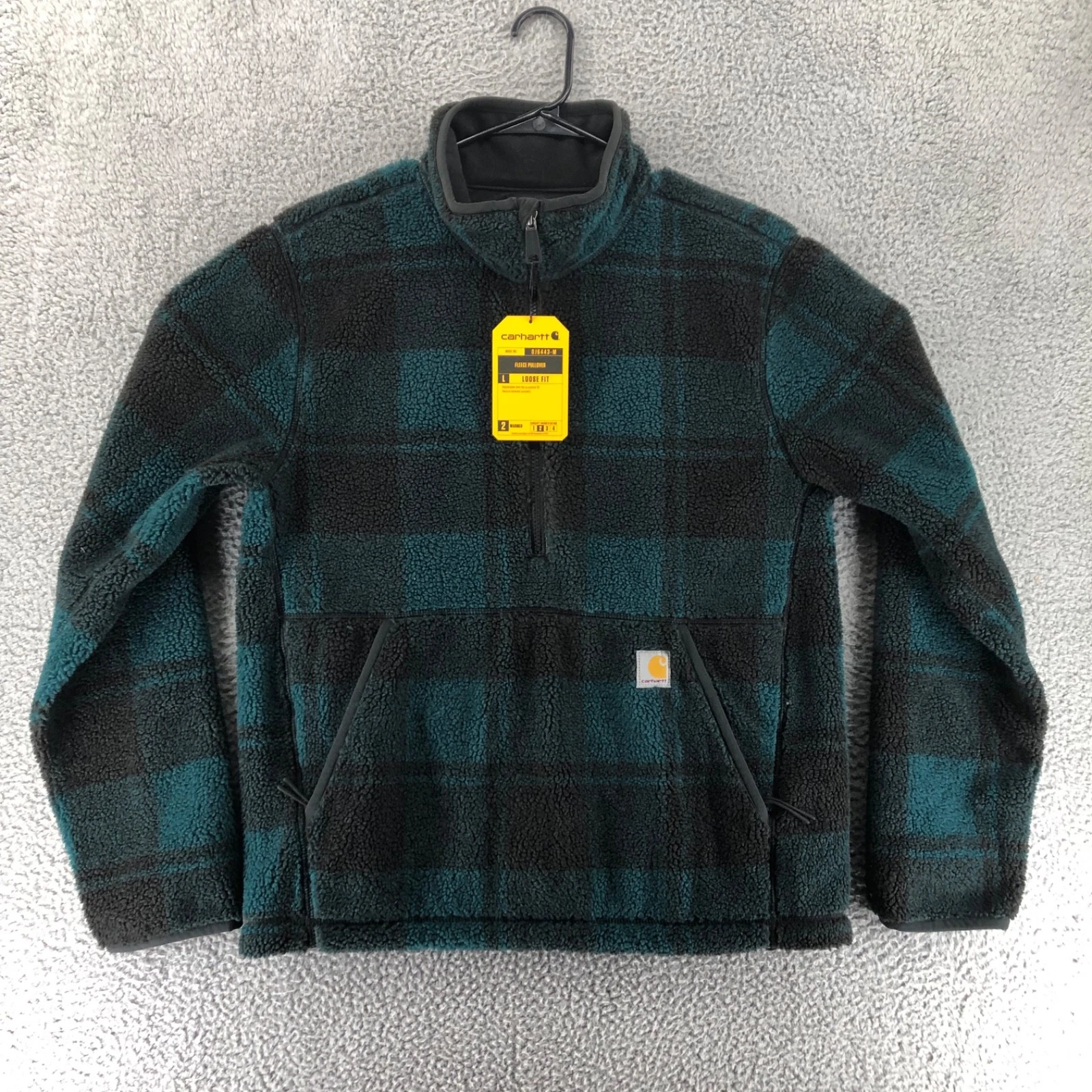 Carhartt Men's Size Medium Loose Fit Sherpa Fleece 3/4 Zip Green Black 0J6443-M image 1