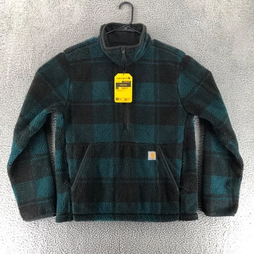 Carhartt Men's Size Medium Loose Fit Sherpa Fleece 3/4 Zip Green Black 0J6443-M - product listing photo