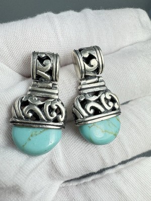 Vintage ADI Thai Sterling Silber 925 Türkis Schnörkel Ohrringe Boho Südwesten