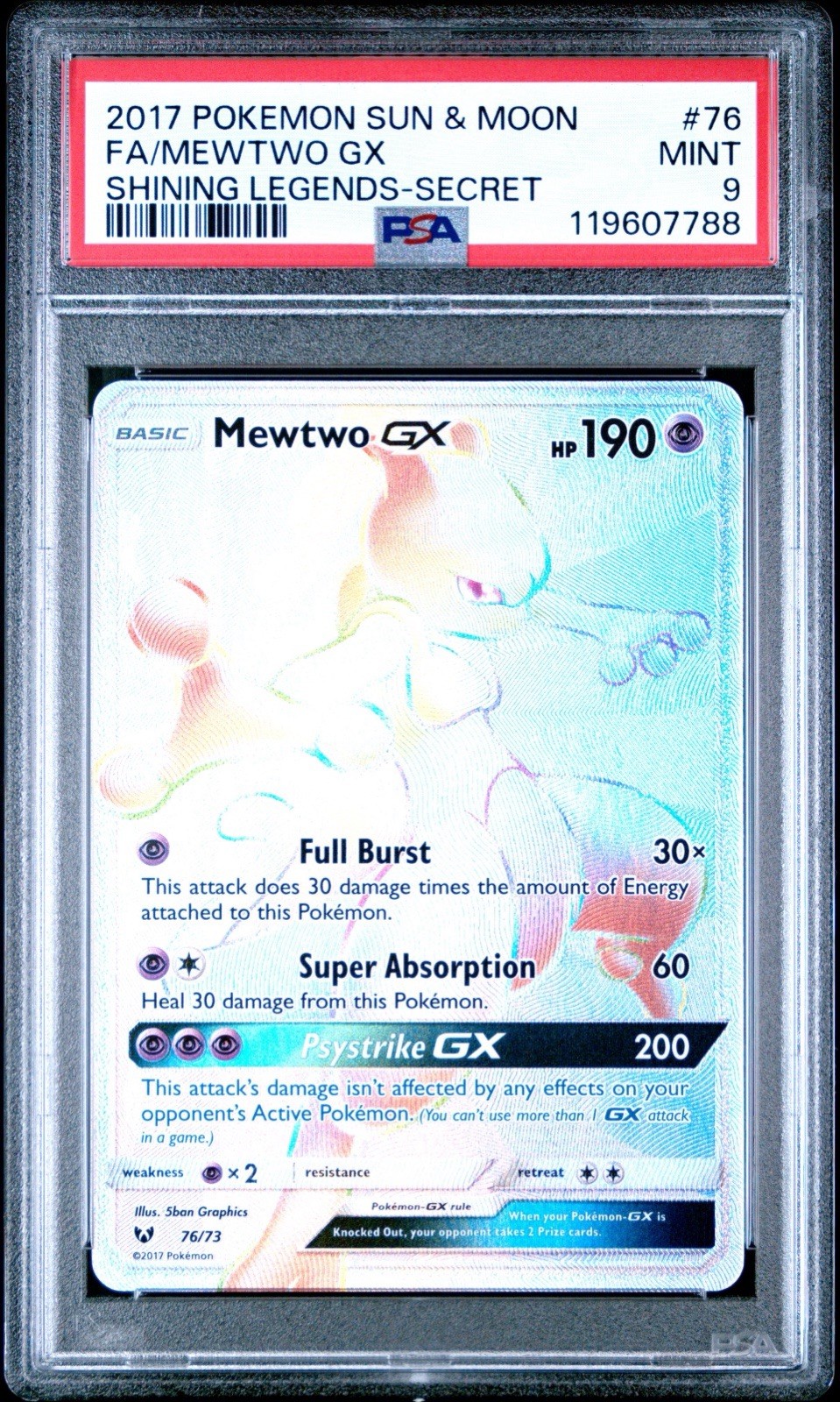 Pokémon Mewtwo GX (Secret) 76/73 Shining Legends Holo PSA 9