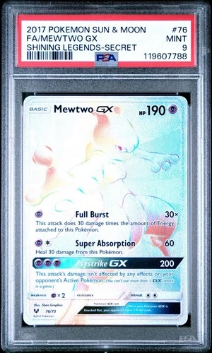 Pokémon Mewtwo GX (Secret) 76/73 Shining Legends Holo PSA 9