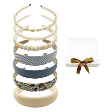 7 PCS Blue Pearl Padded Headbands Fashion Thin Non Slip Hair Band Accessories
