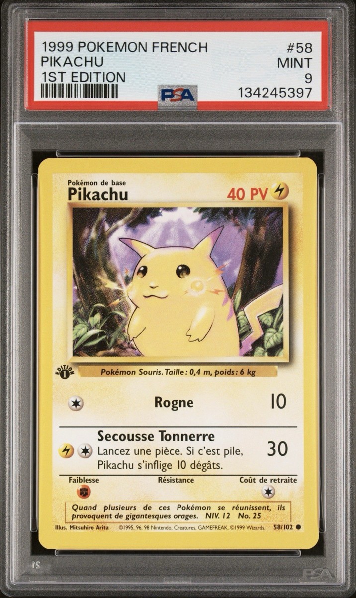1999 Pokemon FRENCH 1st Edition Base Set Pikachu 58/102 PSA 9 MINT