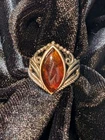 Vtg Baltic Amber Sterling Silver Marquise Ring 925 Cognac Amber Statement Ring