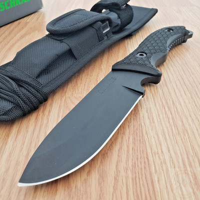 Schrade Frontier Fixed Knife 5.25'' Full Tang 1095HC Steel Blade Black TPE Handle