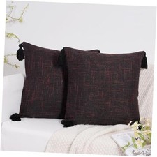 Decorative Natural Cotton Linen Throw 18" x 18" Pack of 2 Black and Red