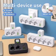 4 Fach EU Steckdose Mehrfachstecker Steckdosenleiste Adapter Mit USB DHL 2-3Tage