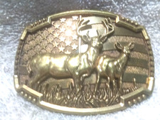 3D Deer Bucks Grazing On USA Flag Background Gold Bullet Frame Great Shape