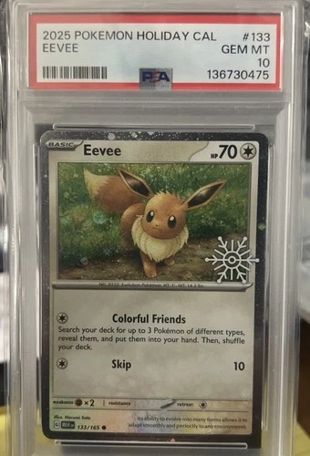 PSA 10 2025 Pokemon Holiday Calendar #133 EEVEE Cosmo Holo Stamped Snowflake