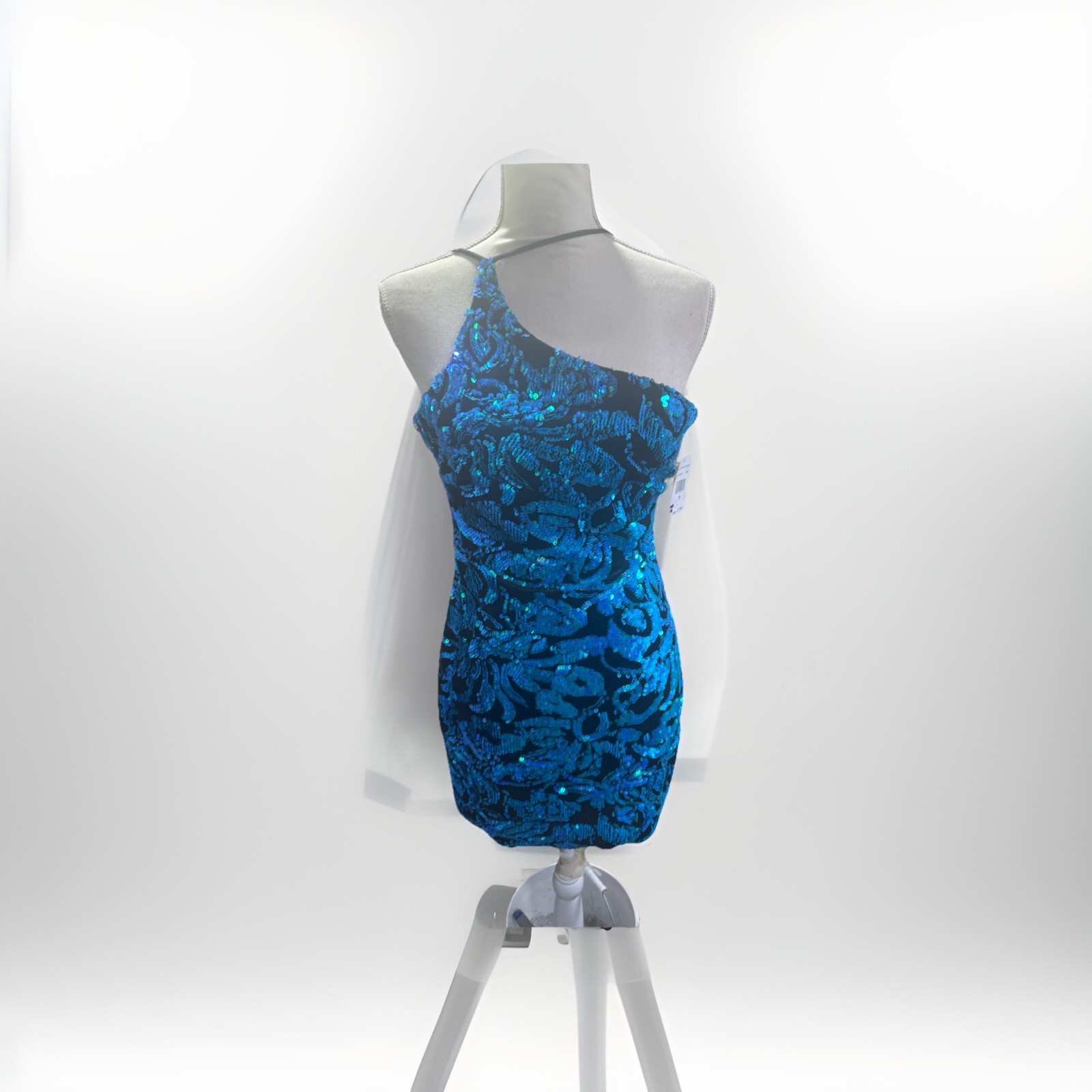 Blondie Nites Dress Women’s Size 9 Blue Sequin Mini Party Prom AOP