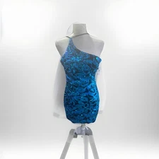 Blondie Nites Dress Women’s Size 9 Blue Sequin Mini Party Prom AOP