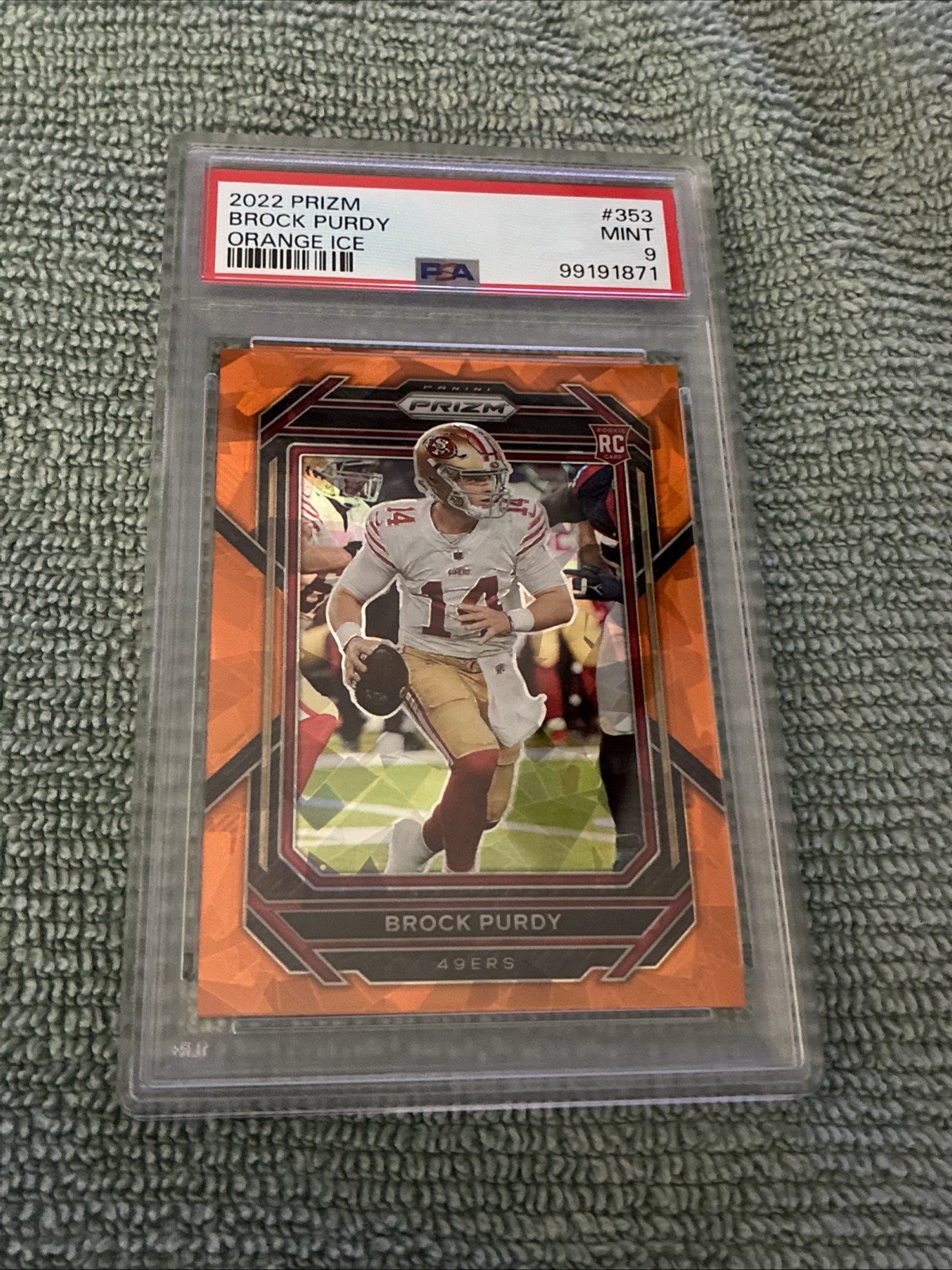 2022 PANINI PRIZM 353 BROCK PURDY ORANGE ICE PSA 9