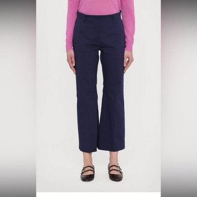 NWT: Weekend Max Mara Bosso Cropped Flared Trouser Size 4 In Navy Blue