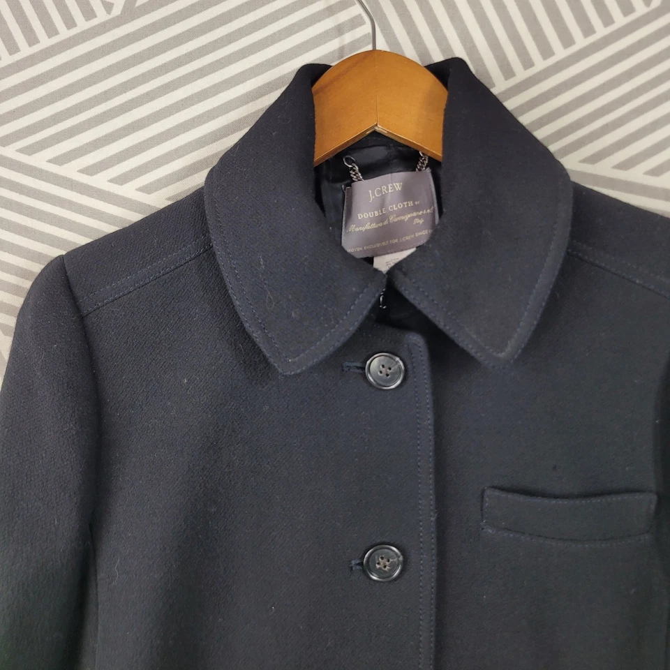 Vintage J Crew Lady Day Coat 12 Tall Wool Double Cloth Black Long Womens Italy - Image 2 of 4