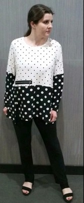 Comfy USA Black & White Dot Lagenlook Tunic Top Size Large EUC