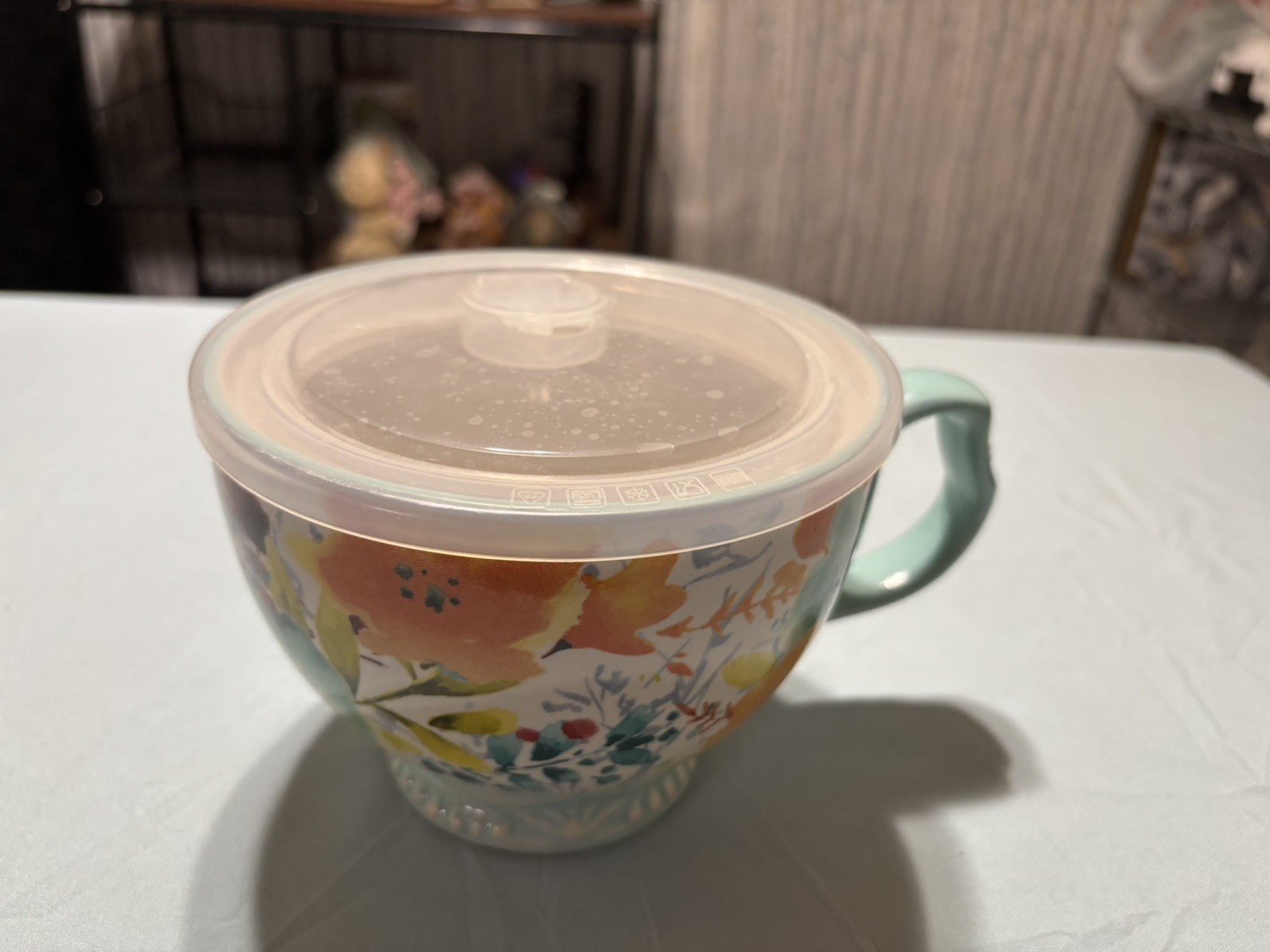 Pioneer Woman Ceramic Willow 27oz Large Jumbo Coffee Tea Cup Mug Soup Bowl w/Lid