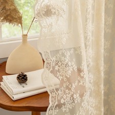 Vintage Lace Curtains 84 Inches Long-Retro Floral Beige Sheer Curtain Panels ...