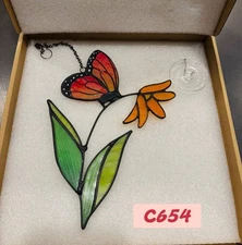Handmade Stained Butterfly Suncatcher Window Hanging. Great Gift for Home Decor