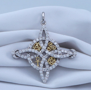 Authentic 1.32 Ct Round Cut Moissanite Irish Celtic Cross Pendant 14K White Gold Plated