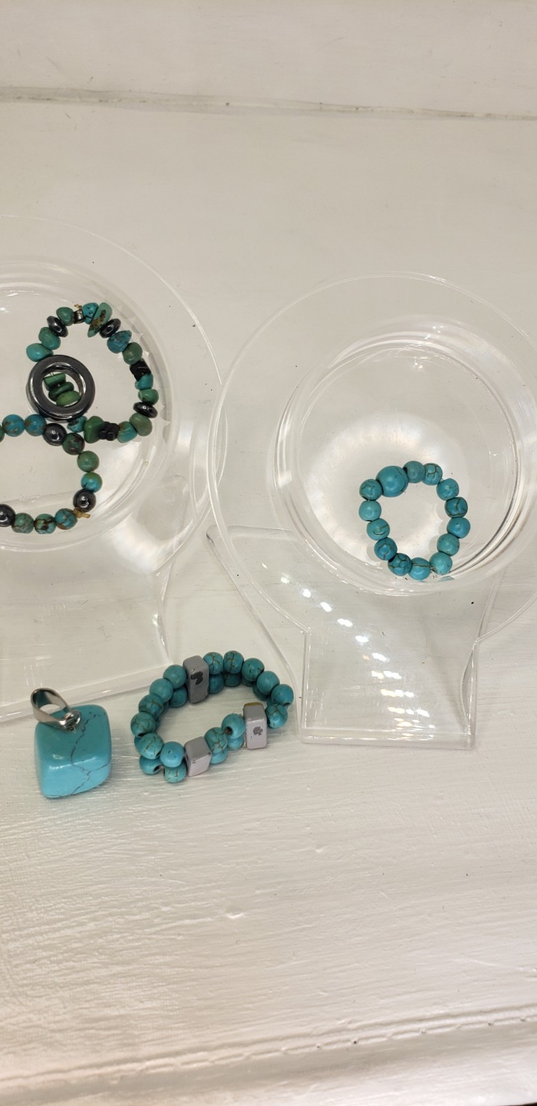 Handmade Turquoise Stackable Rings & Pendant/char… - image 3