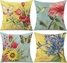 Spring Summer Pillow Covers 18x18 Set of 4 Decorative Throw Pillow Covers Linen