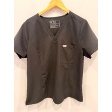 FIGS Technical Collection Scrub Top Black Short Sleeve V Neck XL
