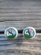 Vintage Horse And Rider Painted Cuff Links