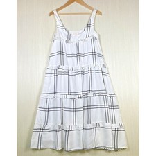Sancia Women Dress Sz XS White Black Plaid Tieared Midi Ruffle New Anthropologie