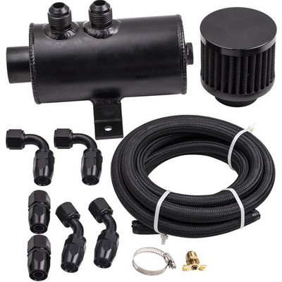 10AN  Aluminum Baffled Motor Engine Oil Catch Can 0.75L w/ Hose Kit  New