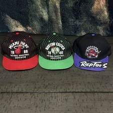 Vintage Sports Snapback Cap Collection of 3- Miami Heat, Boston Celtics, Raptors