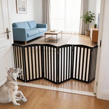 ZJSF Foldable Freestanding Indoor Dog Gate for House Wood White Long Pet Gate...