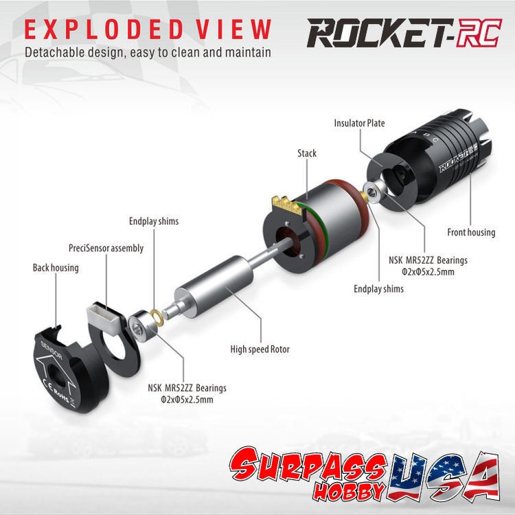 Rocket-RC 1/28 Mini-Z USA SPEC 2500Kv Sensored Brushless Motors 1525 Series