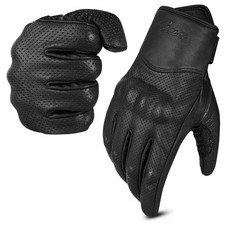 Motorcycle Gloves for Men and Women, Full Finger Black Perforated Leather Mot...
