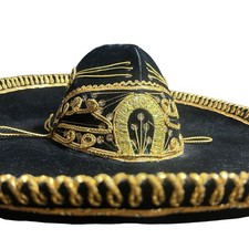 Vtg Sombrero Mariachi Hat Black  Gold Velvet Hat Paris 1900 Roma 1898 Costume