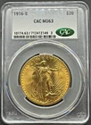 1916-S $20 SAINT-GAUDENS GOLD DOUBLE EAGLE CAC GRADED MS63 01XXBE26