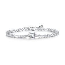 1ct D VVS1 Princess Cut Moissanite Tennis Bracelet Chain 925 Sterling Silver GRA