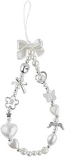 White Pearls Bow Beaded Phone Charm Keychains for Women Pearl Phone Chain Key Ri
